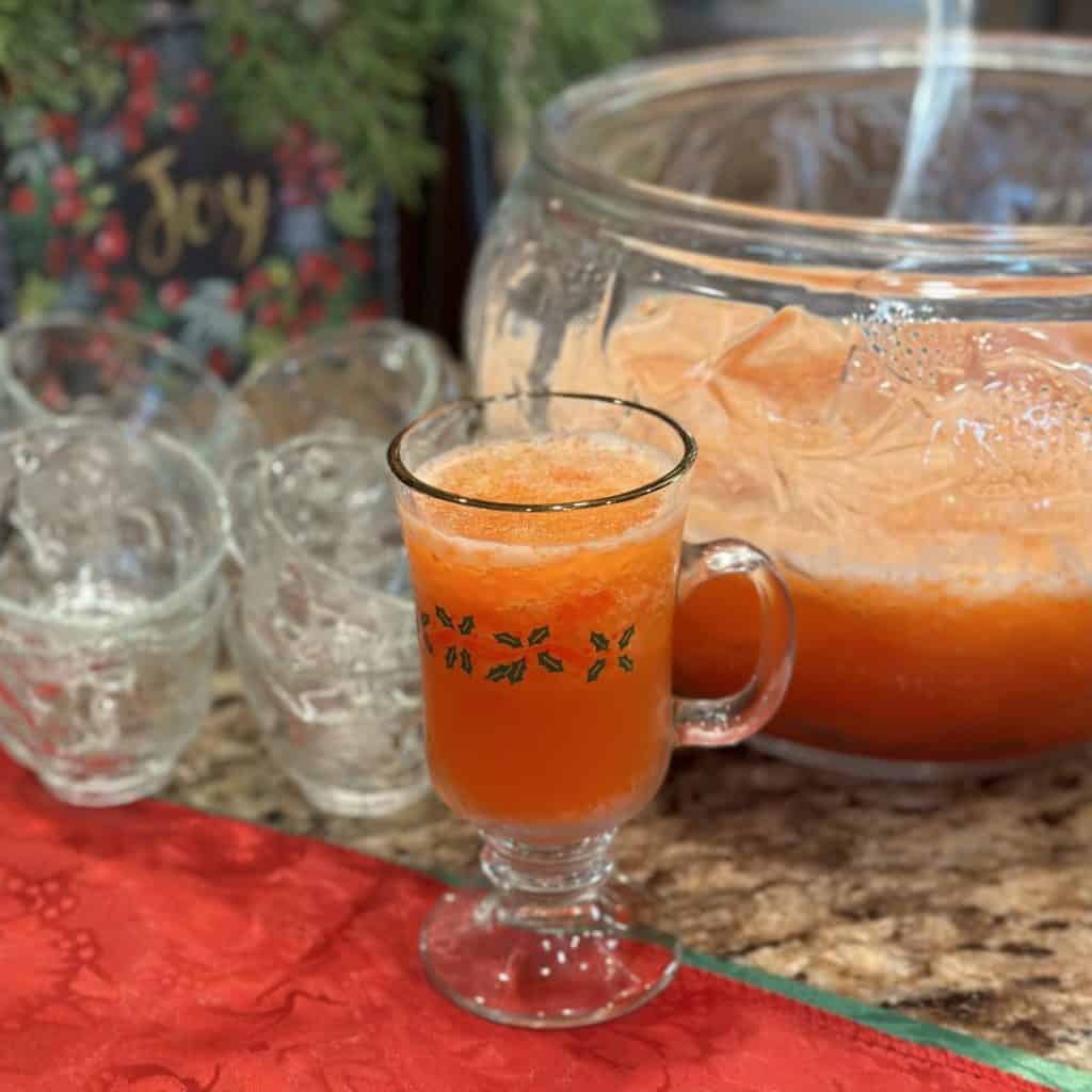 A punch bowl of christmas punch.