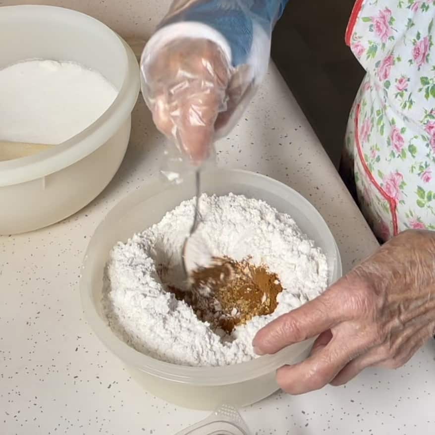 Dry Ingredients in a bowl for a jam cake.