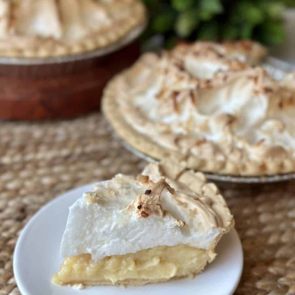 A slice of coconut cream pie.