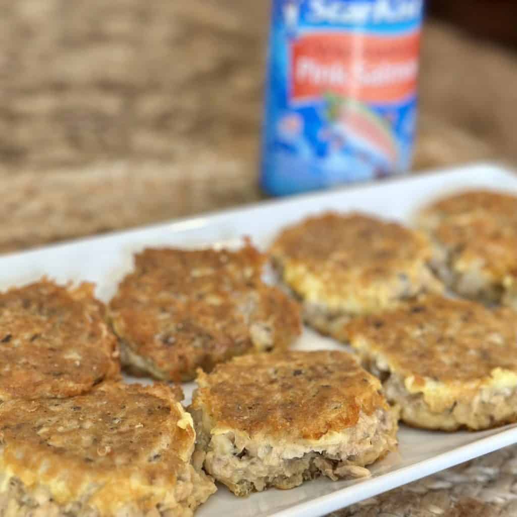 A plate of salmon patties.