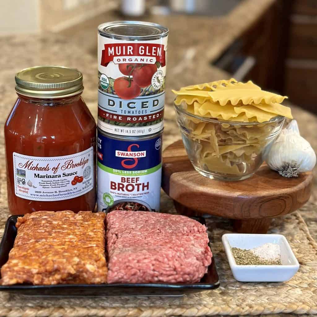 Ingredients to make lasagna soup.