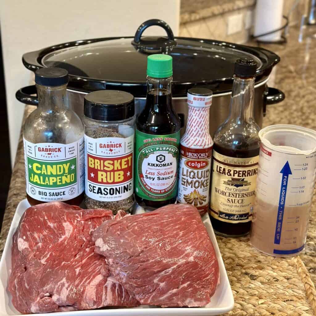 Ingredients to make slow cooker brisket.