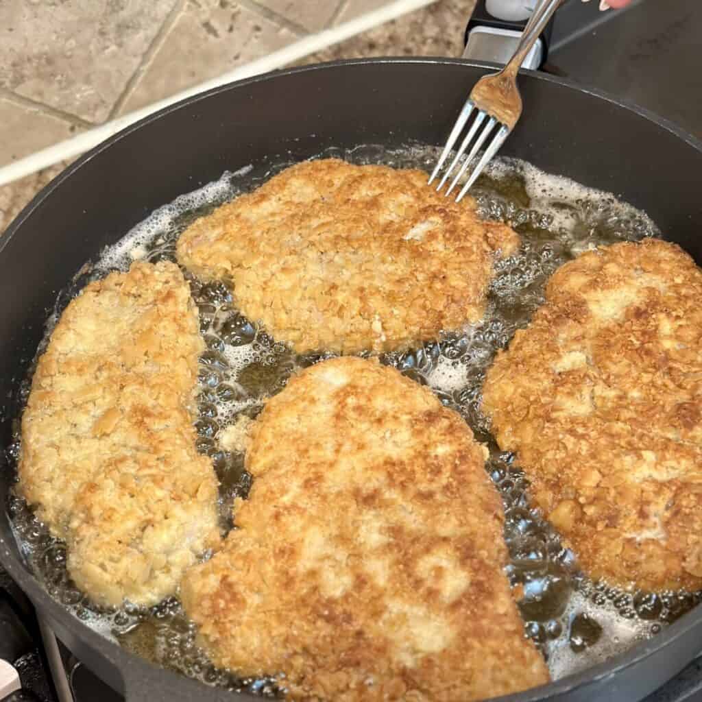 Frying pork tenderloin.