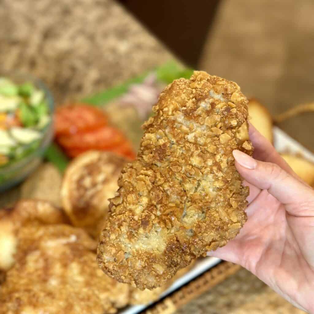 A fried pork tenderloin cutlet.