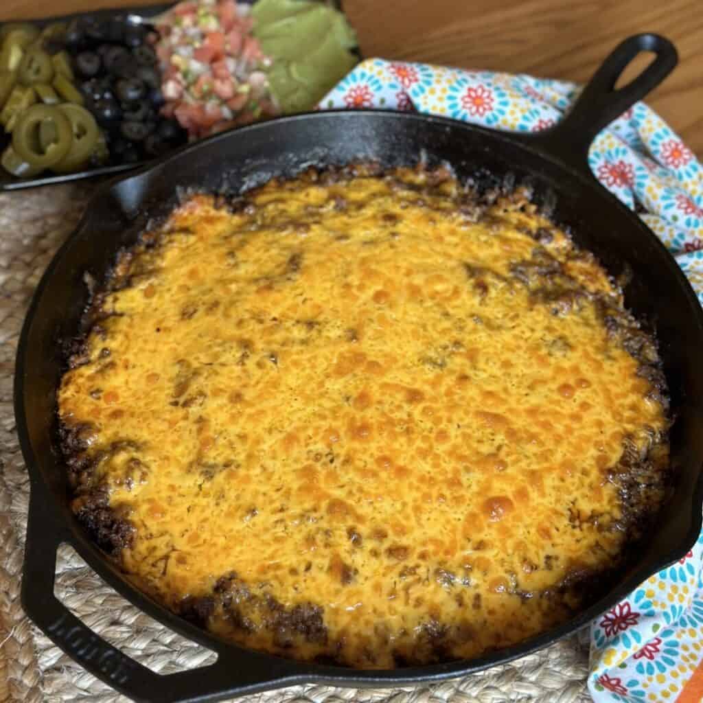 A cooked jiffy tamale pie.