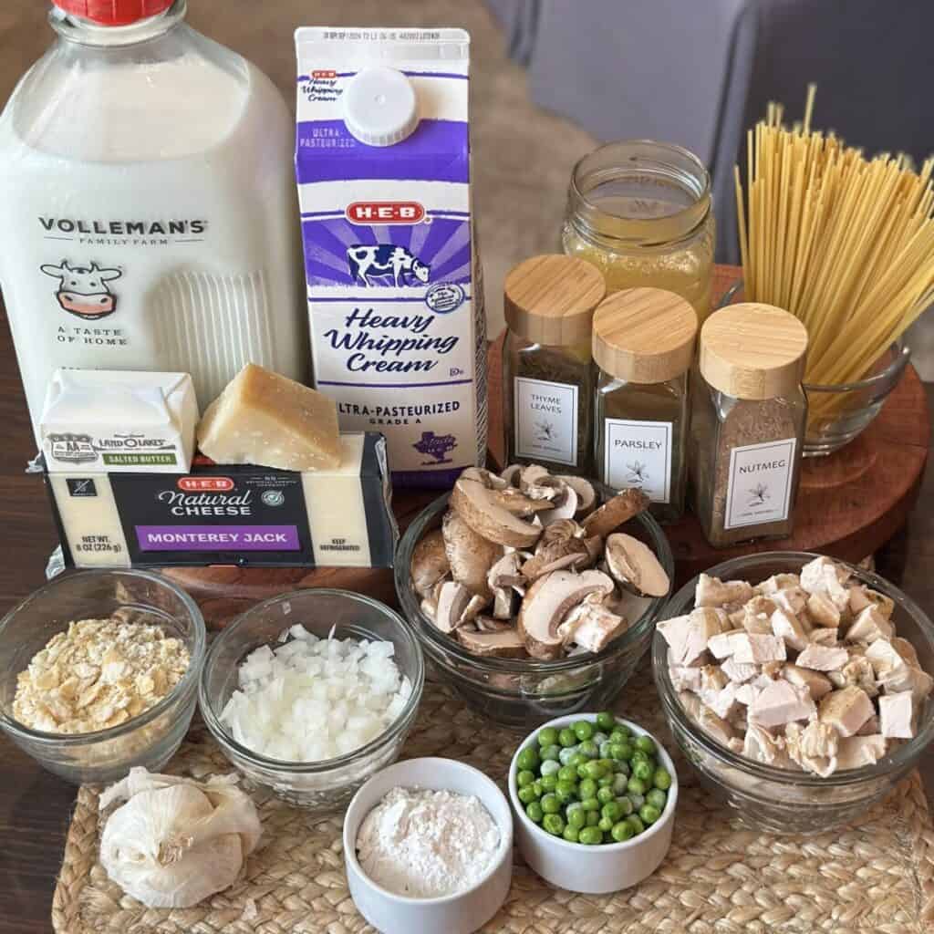 The ingredients to make turkey tetrazzini.