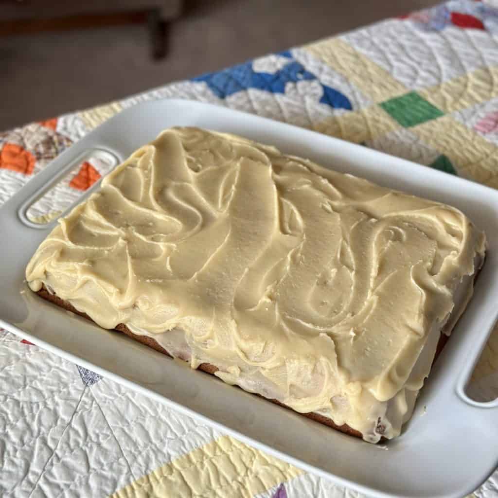 A whole white chocolate cake.