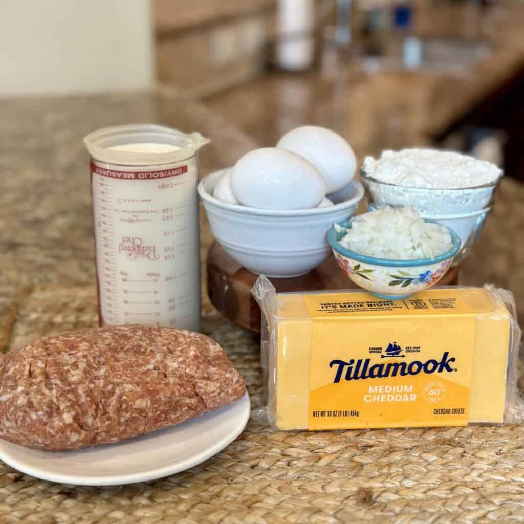 The ingredients to make a breakfast casserole.