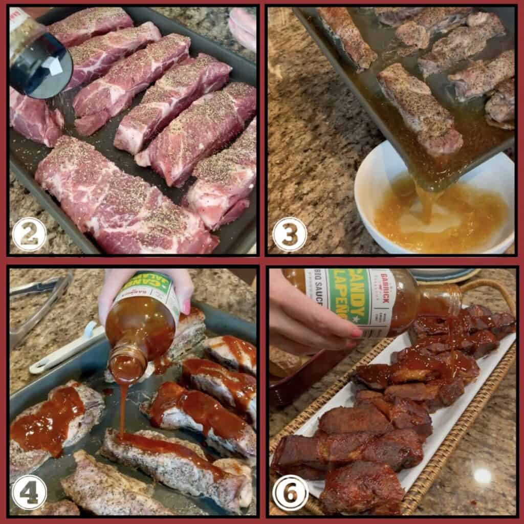 The steps for making barbecue country style ribs.