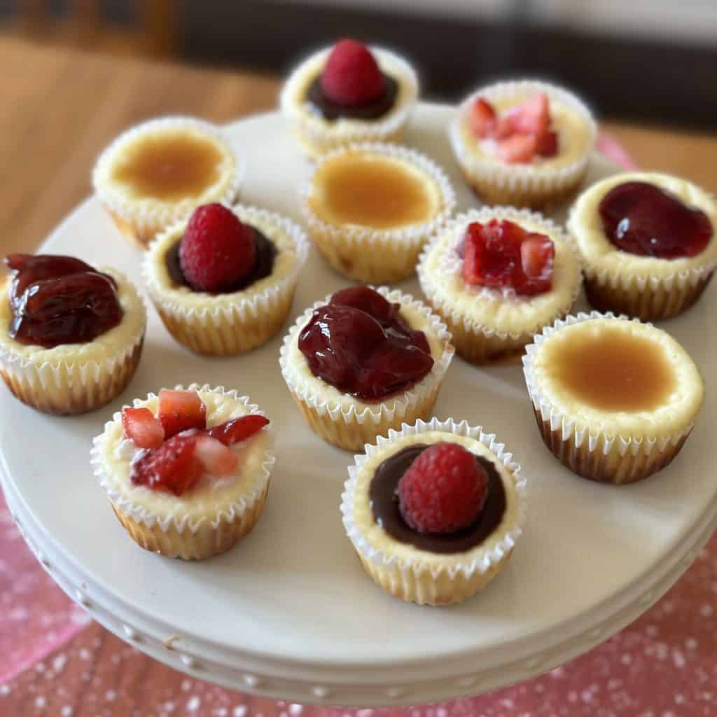 decoratively garnished one bite cheesecakes