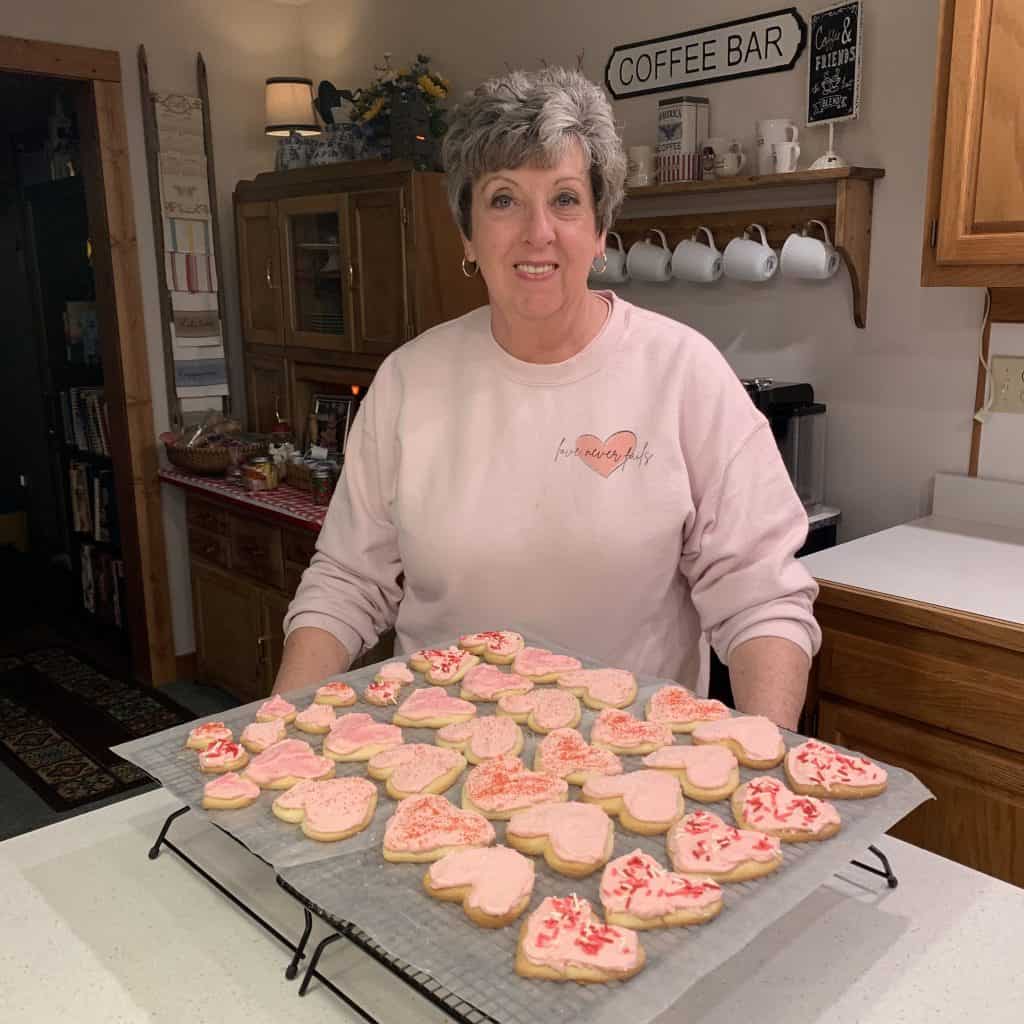 a batch of heart-shaped cookies