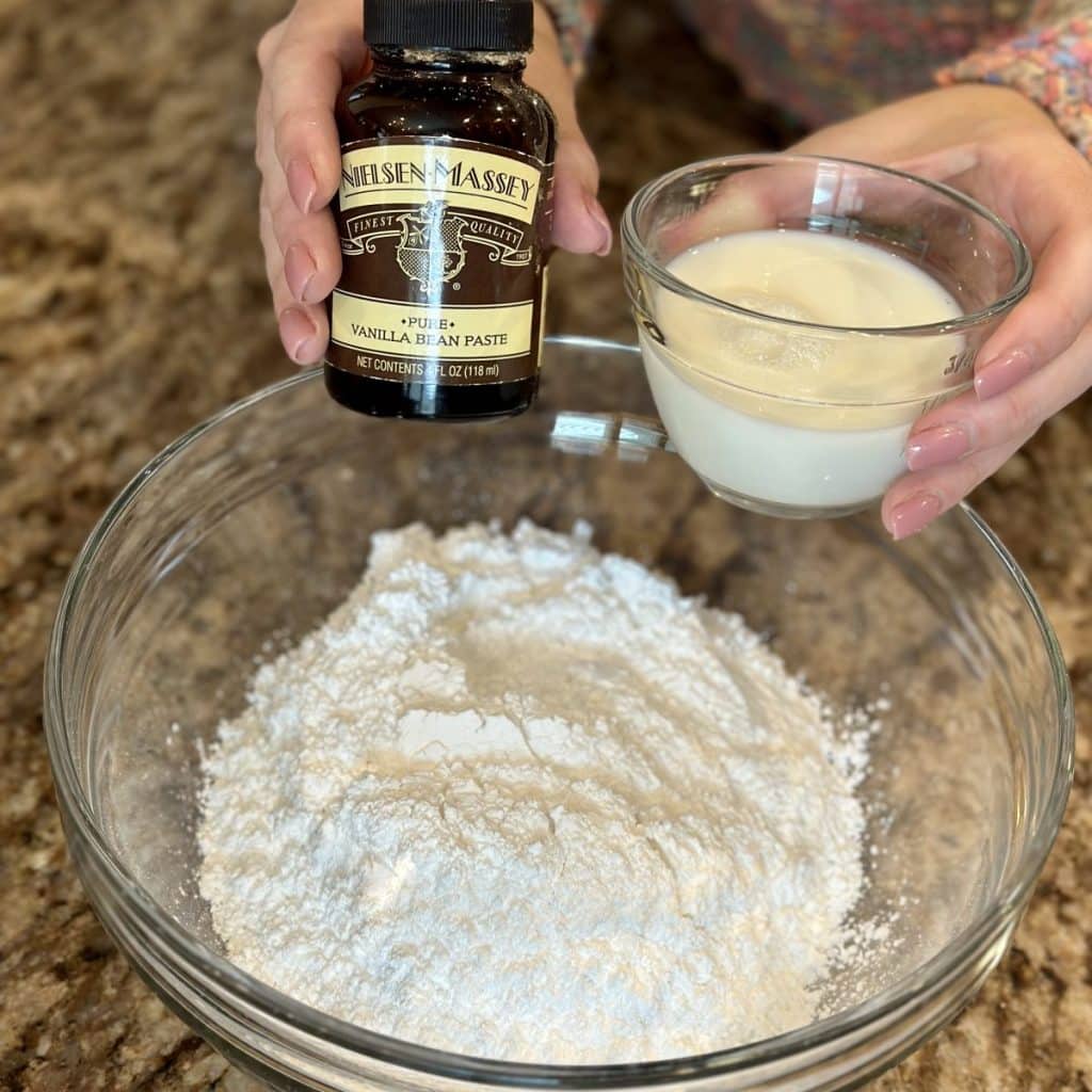 Ingredients for cake glaze are shown