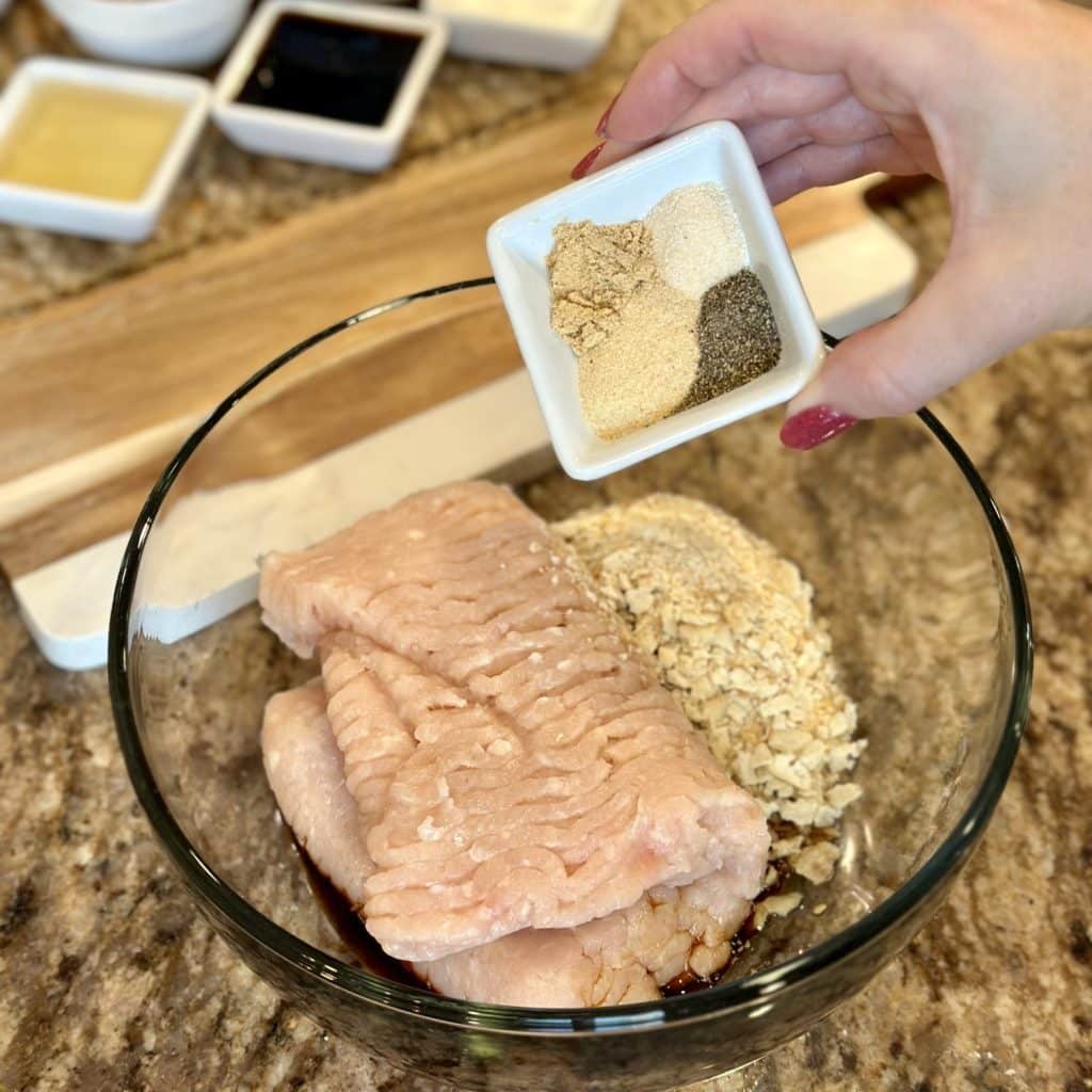 Ingredients in a bowl to make meatballs