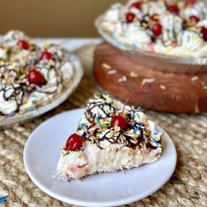 A slice of banana split pie.