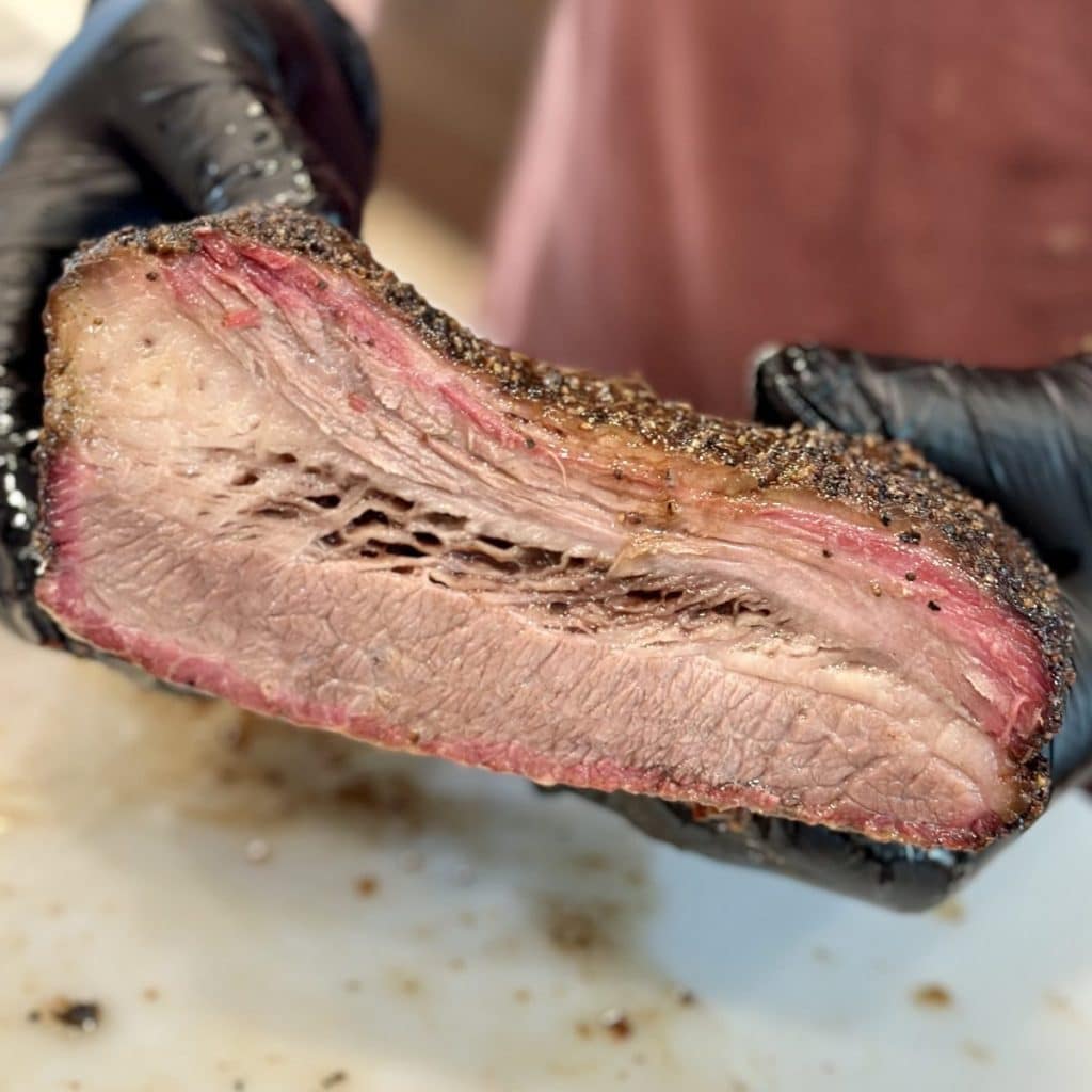 A slice of smoked brisket.