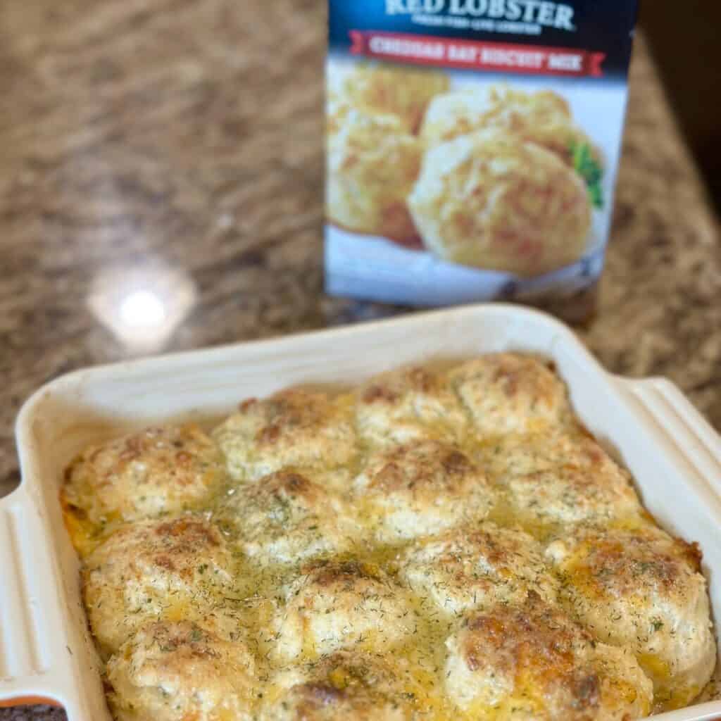 A pan of garlic cheddar biscuits.