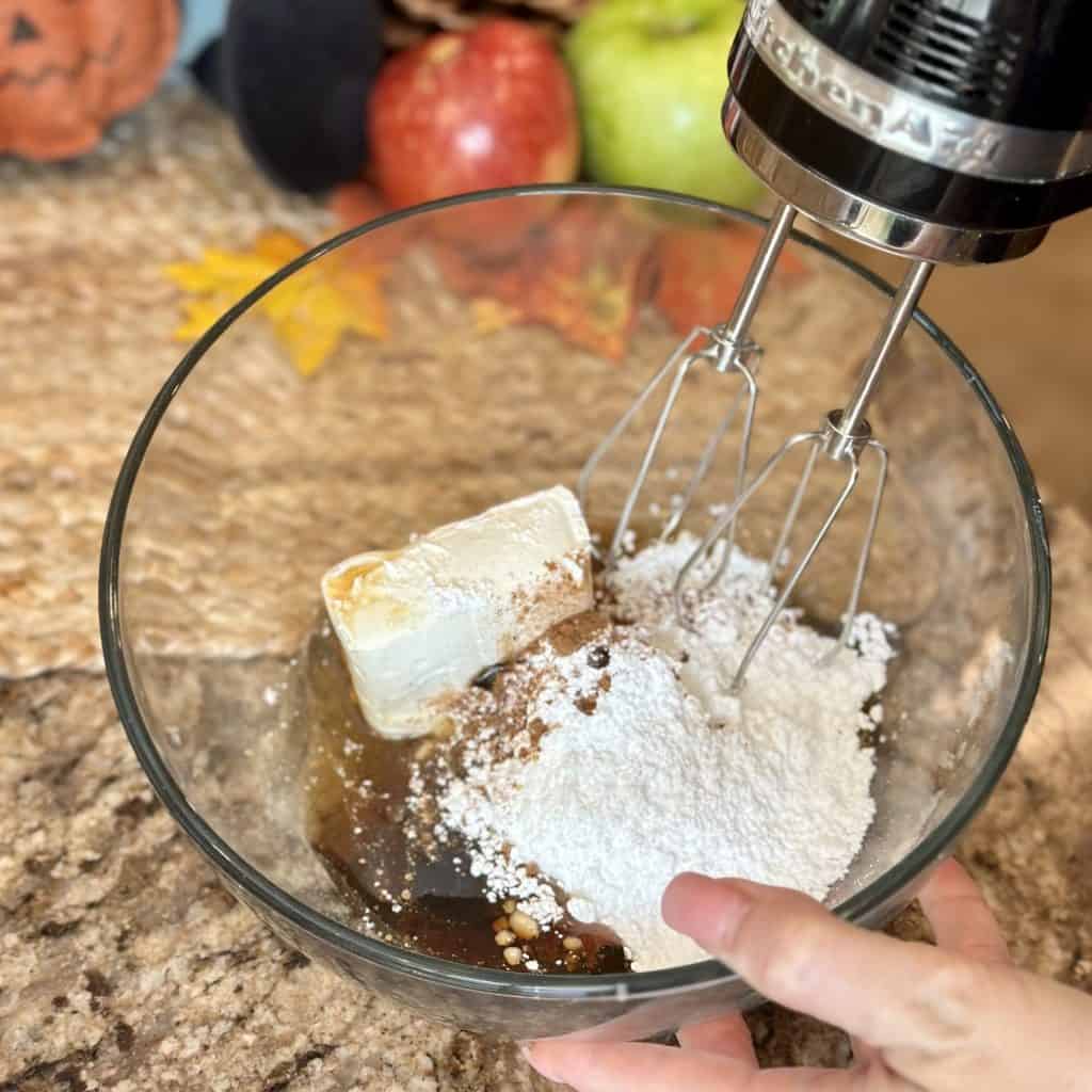 The ingredients to make icing for apple butter loaf.