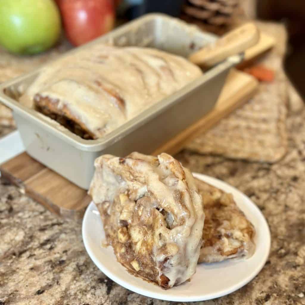 A slice of apple butter bread loaf.