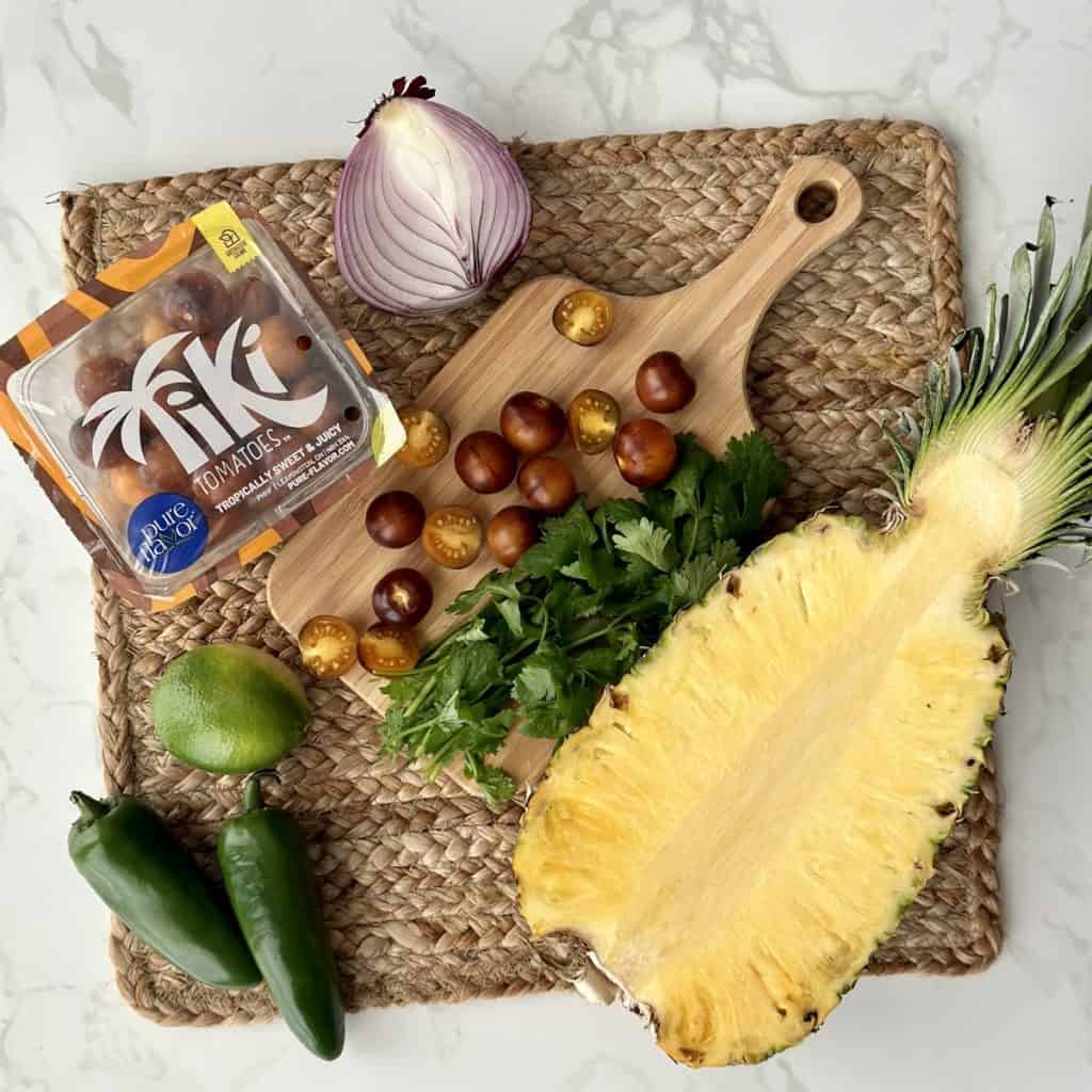 Ingredients to make tropical salsa.