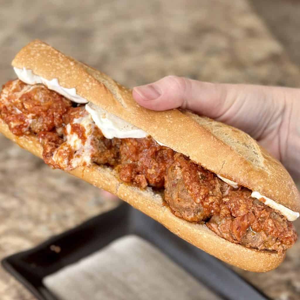 A meatball sub sandwich.