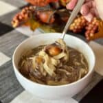 A bowl of crock pot beef and noodles.