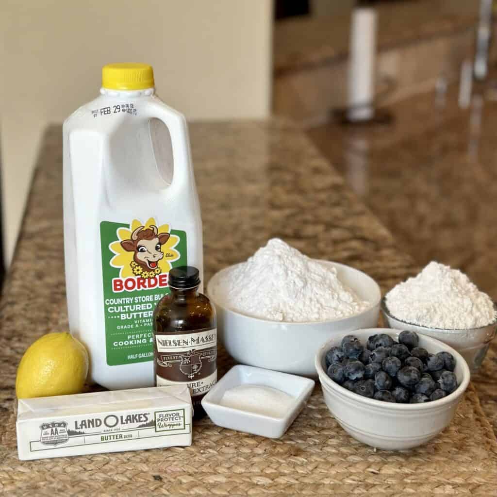 The ingredients for blueberry Bojangles biscuits.