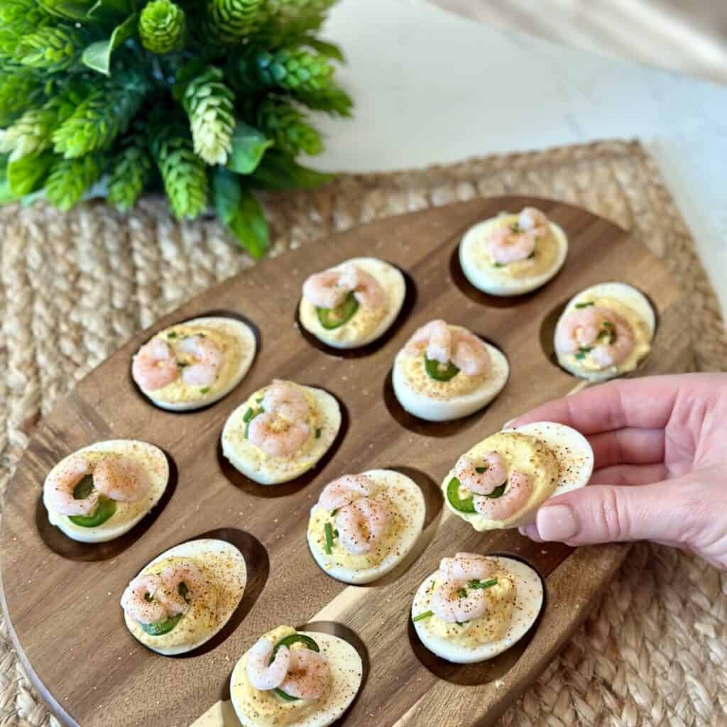 A plate of shrimp deviled eggs.