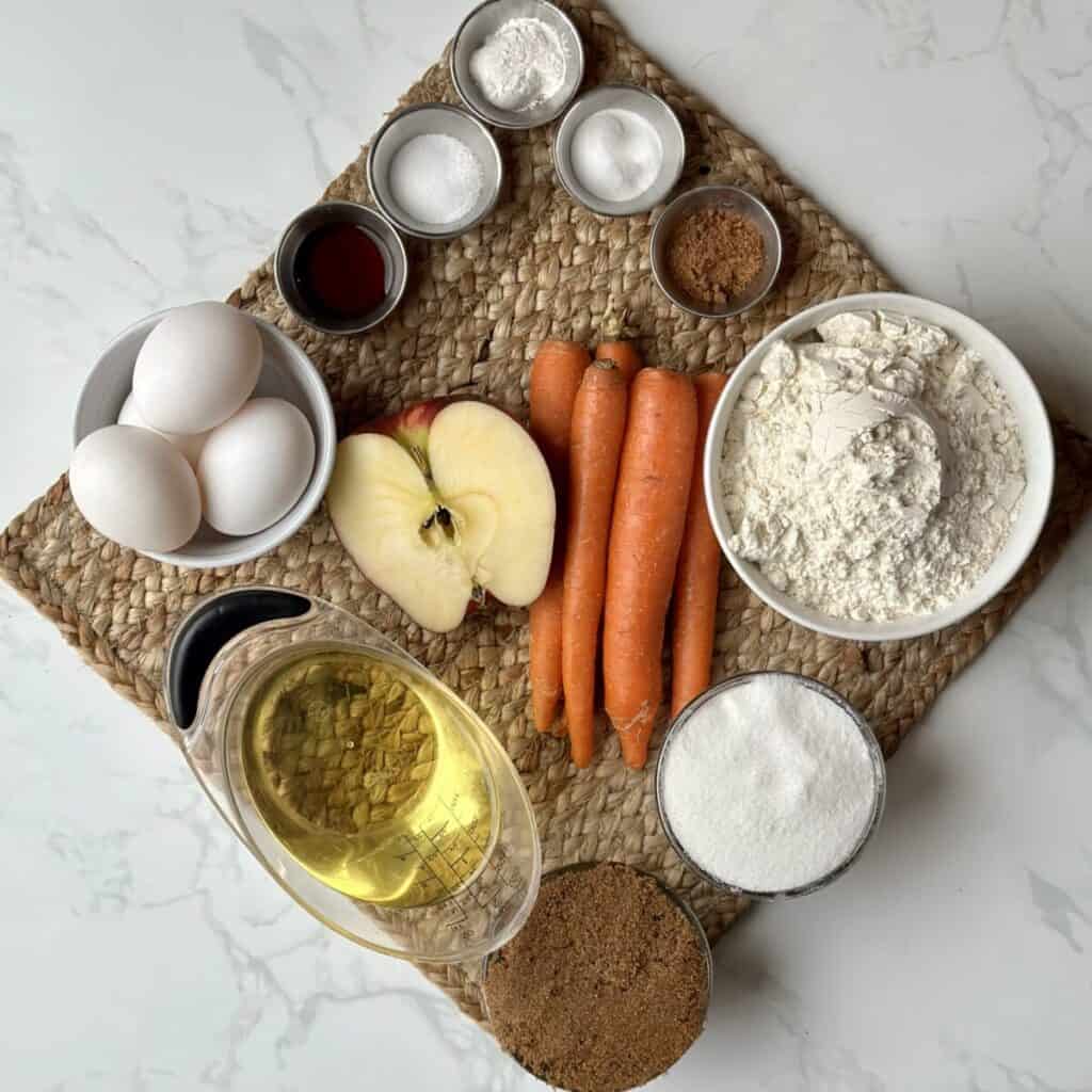 Ingredients to make carrot cake.