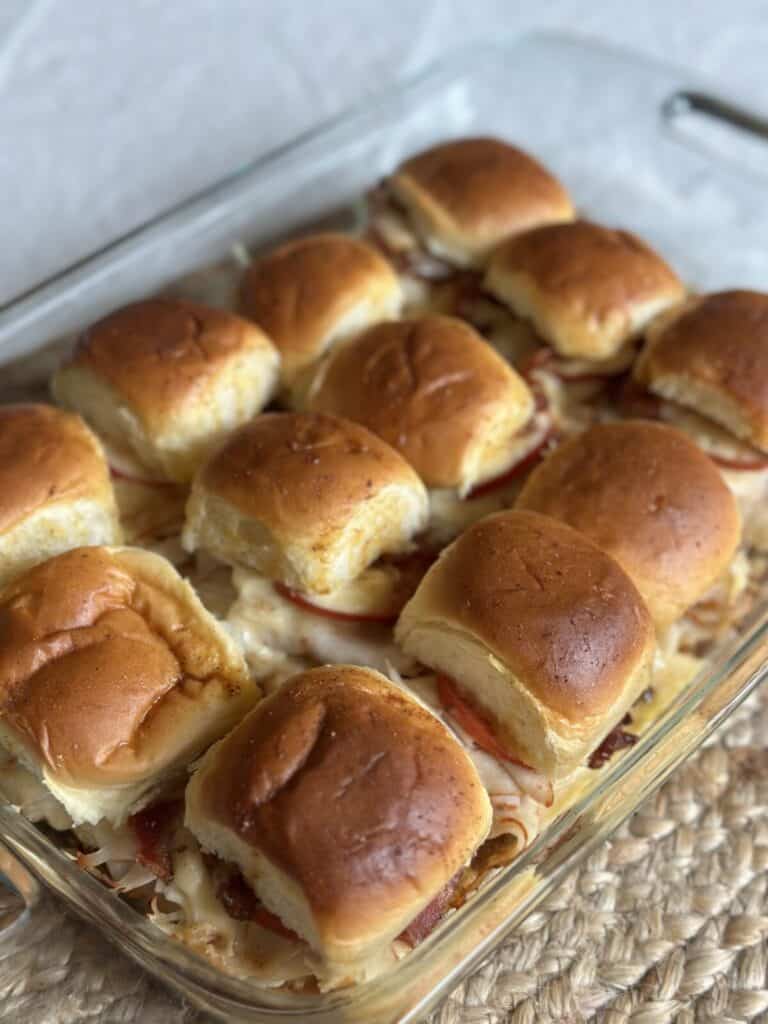 A pan of hot brown sliders.