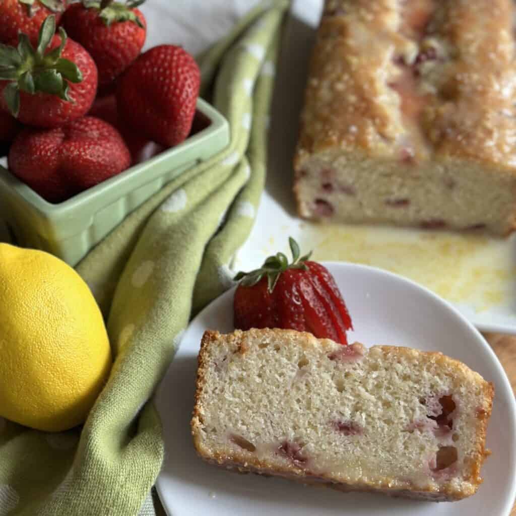 A slice of pound cake on a plate.