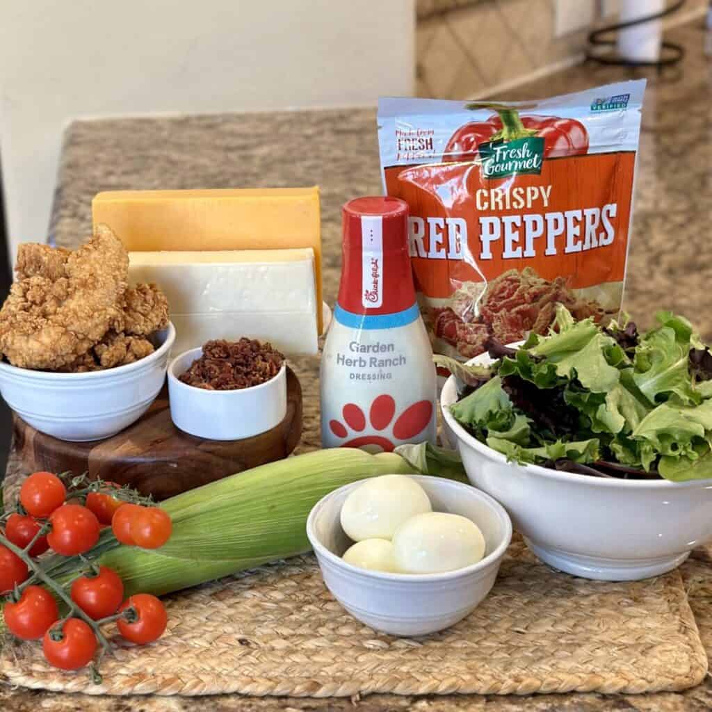 Ingredients to make a Cobb salad.