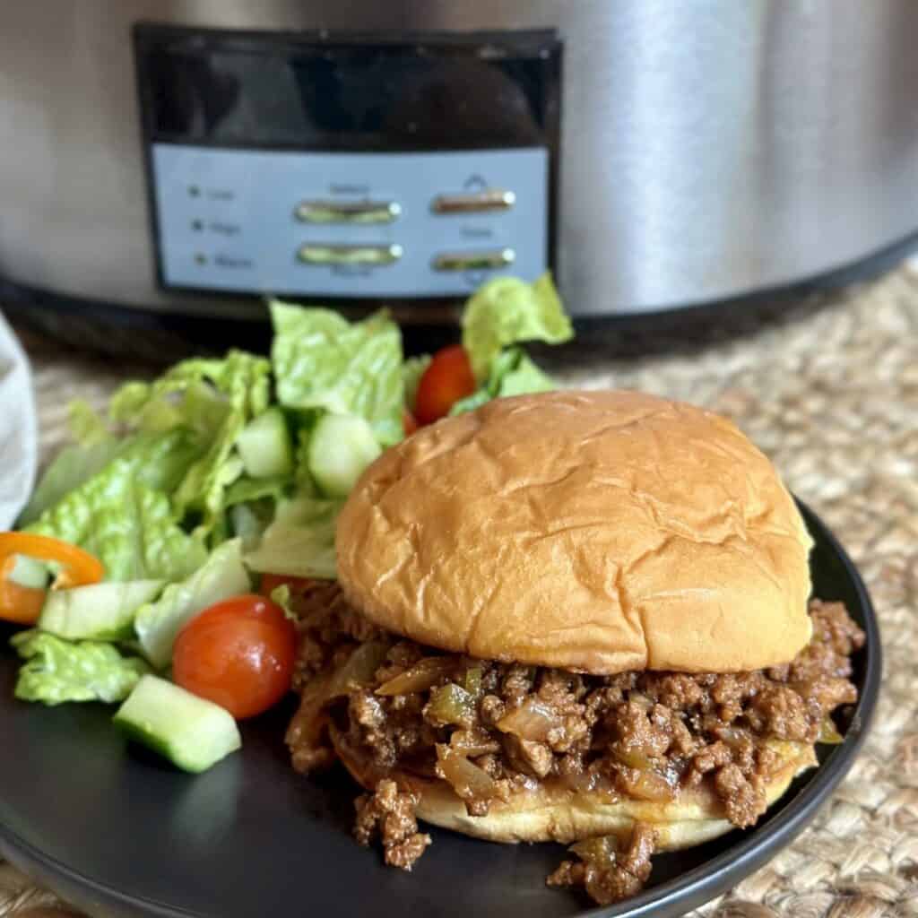 A sloppy Joe sandwich on a plate.