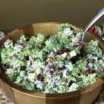 A spoonful of broccoli cranberry salad.