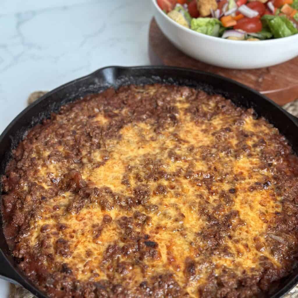 A baked sloppy Joe cornbread casserole.