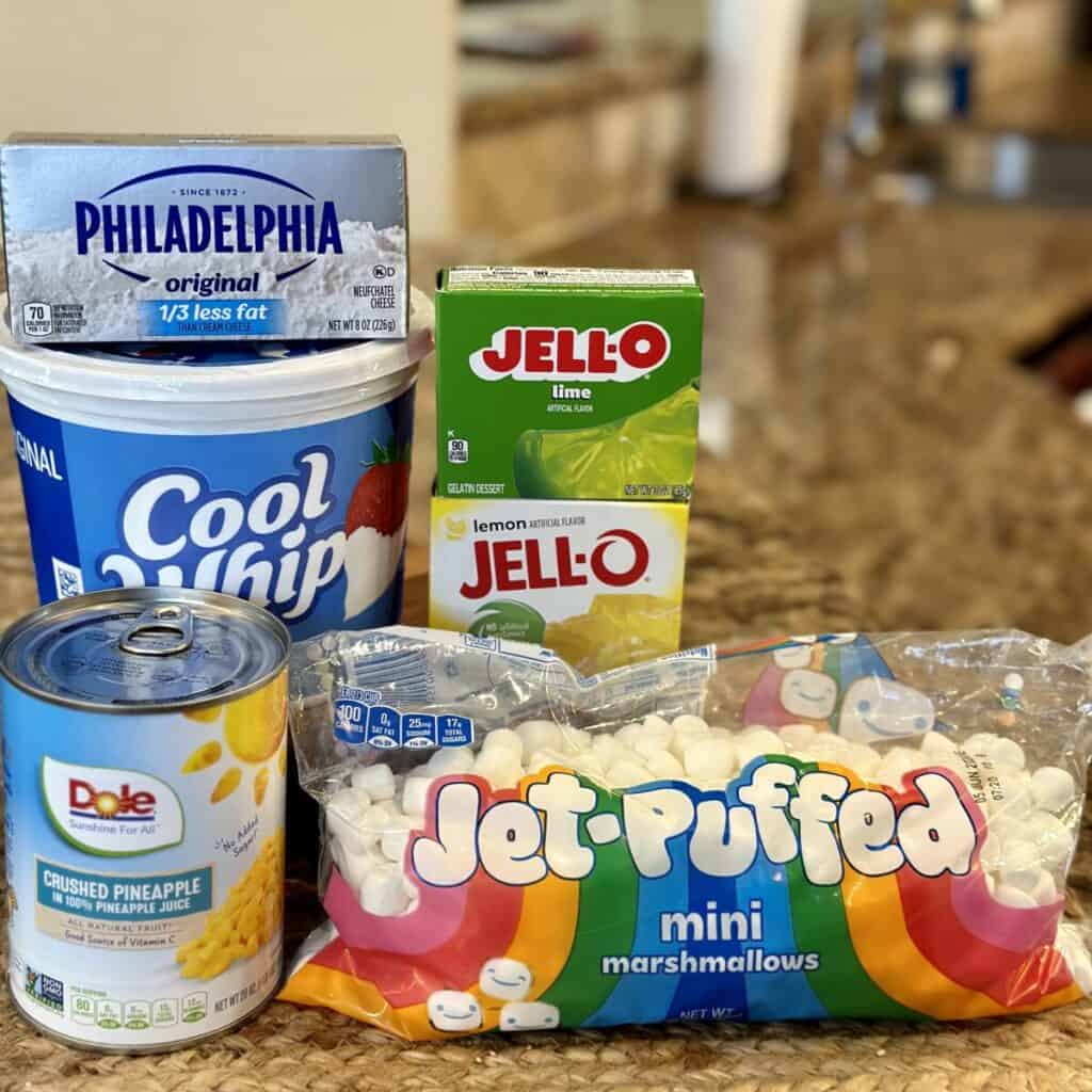 The ingredients for green jello salad.