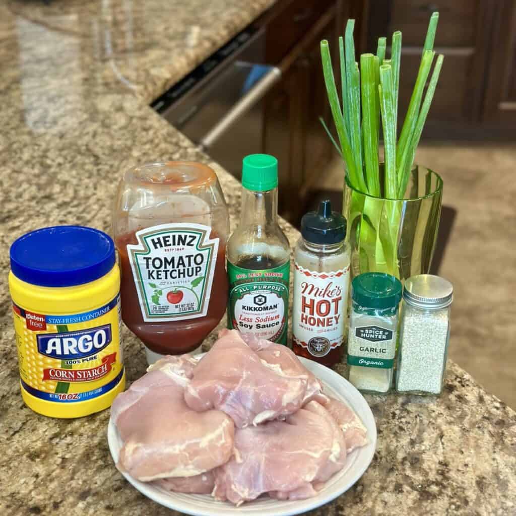 The ingredients to make honey garlic chicken.