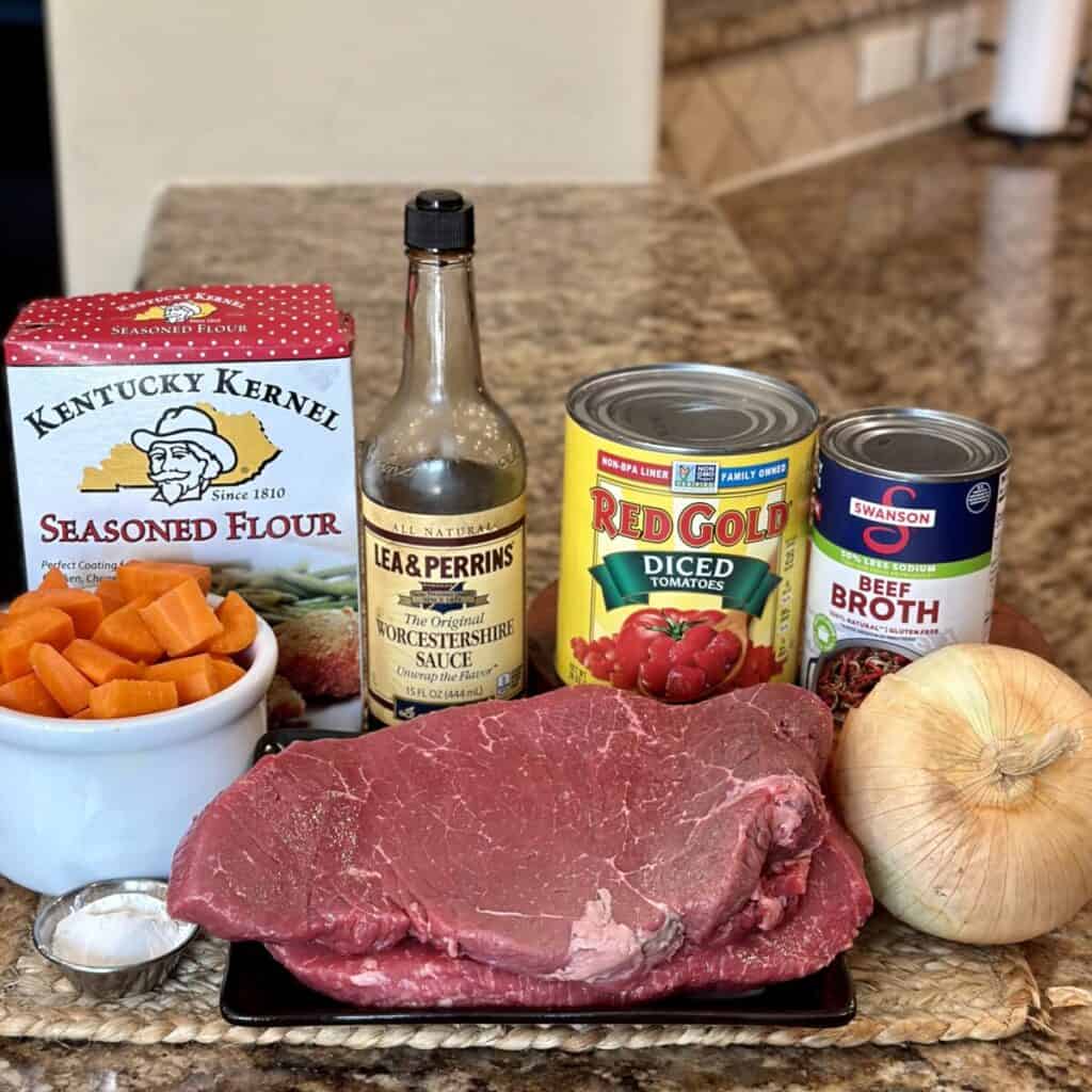 The ingredients to make swiss steak.