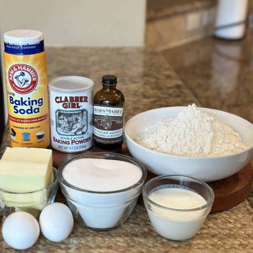 The ingredients to make a tea cake cookie.