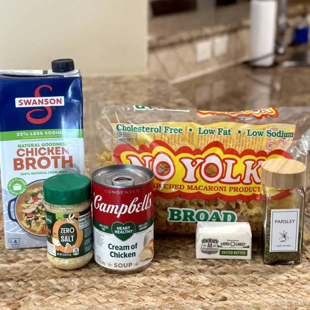 The ingredients to make cafeteria noodles.