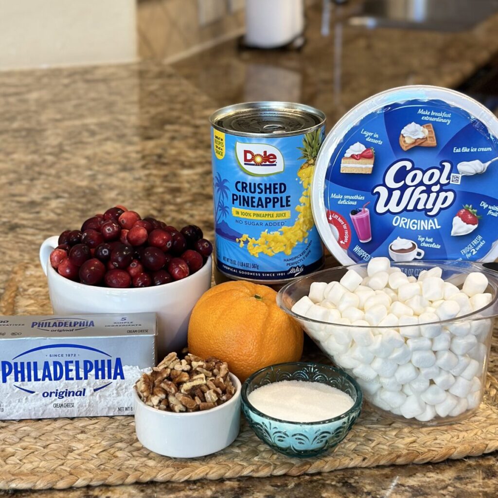 The ingredients to make cranberry fluff salad.