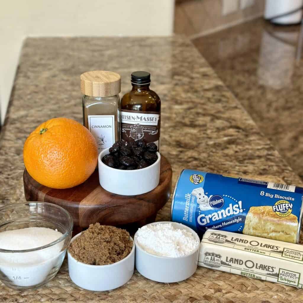 The ingredients to make cranberry orange monkey bread.