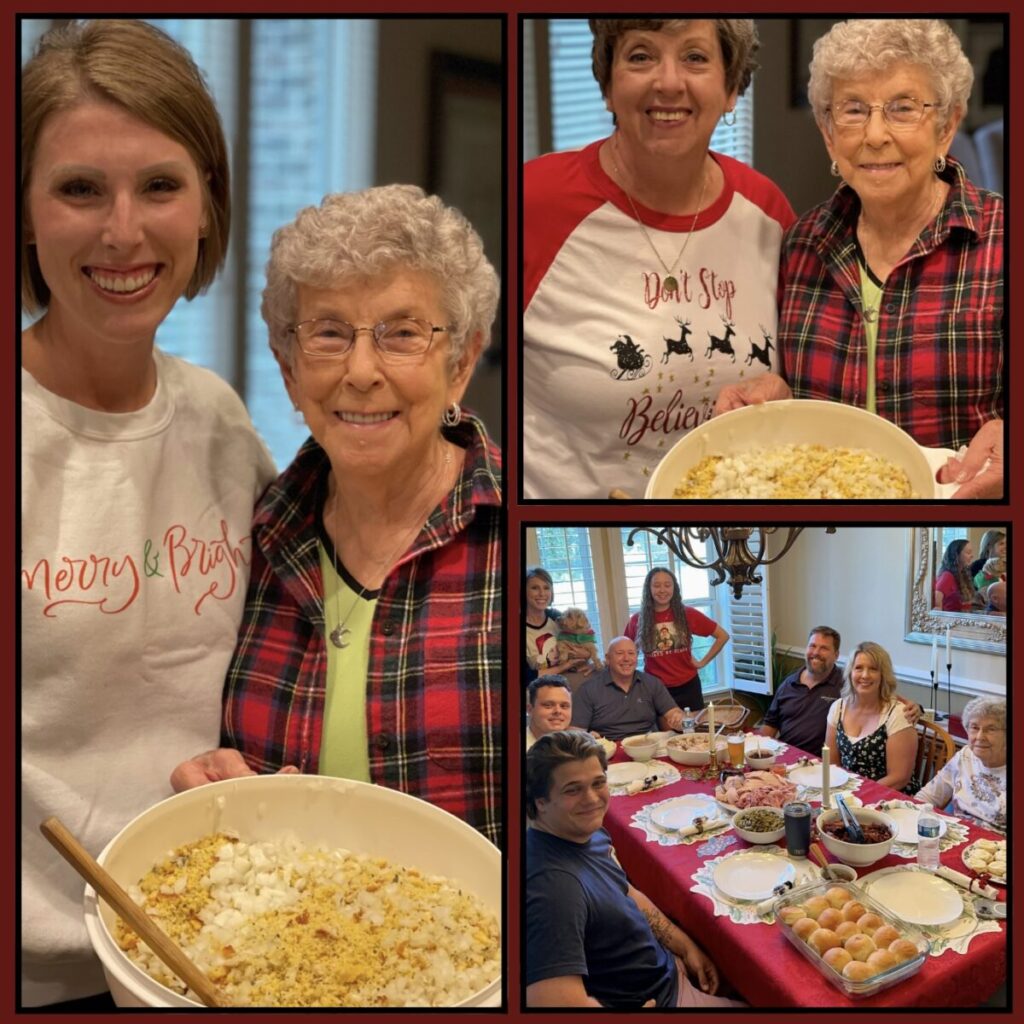 Mamaw with mom and family after making a thanksgiving dinner.