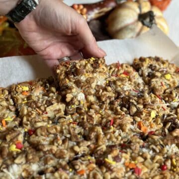 A pan of 7 layer magic cookie bars.