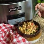 A bowl of slow cooker hamburger helper.